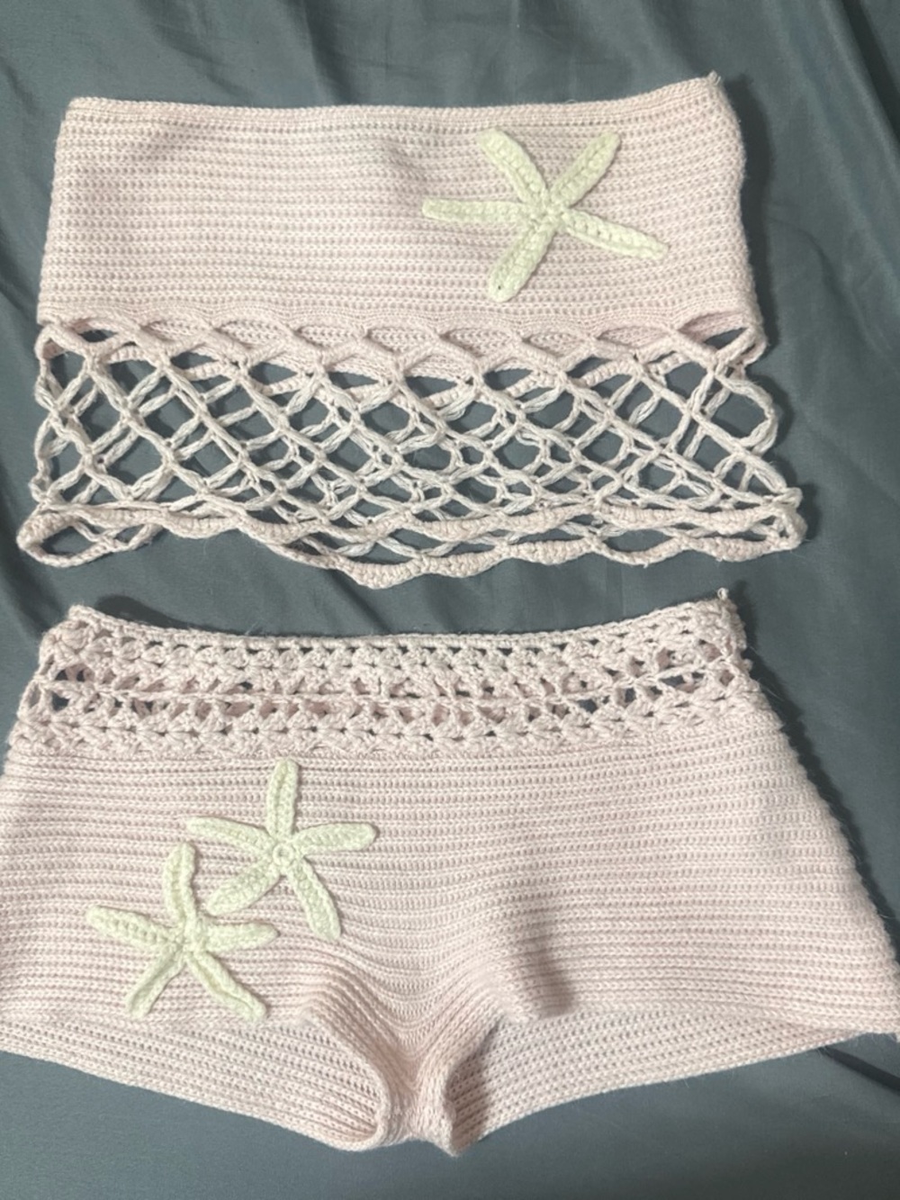 Light Pink Crochet Starfish Skort Set
